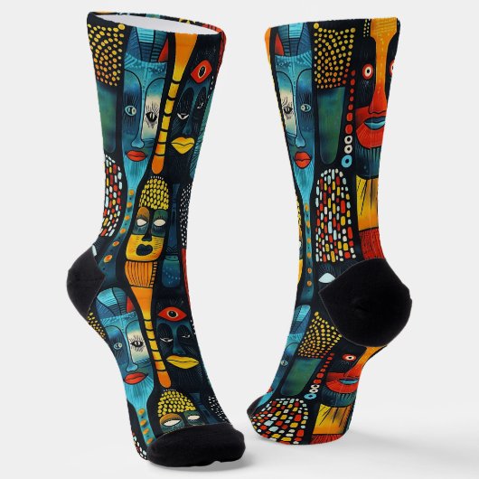 Chaussette Motif tribal africain avec idoles. (Angulaire)