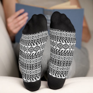 Chaussette Motif Tribal Polynésien Géométrique Noir Blanc