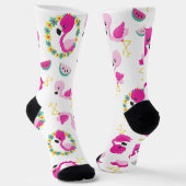 Chaussette Motif tropical, Flamants roses, pastèques, Fleurs (Angulaire)