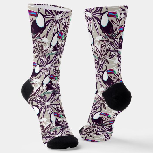 Chaussette Motif tropicale avec palmiers et oiseaux. (Angulaire)
