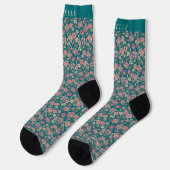 Chaussette Motif Turquoise vert Floral Fleurs roses (Gauche)