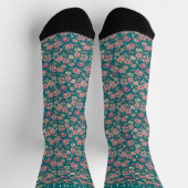 Chaussette Motif Turquoise vert Floral Fleurs roses (Haut)