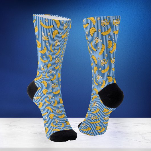 Chaussette Motif vectoriel à rayures de banane | Bleu classiq