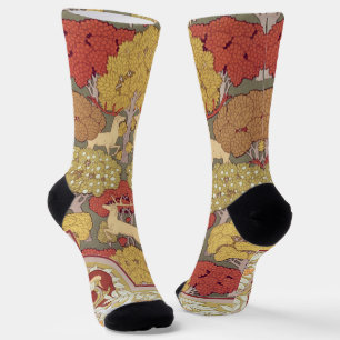 Chaussette Motif Vert Sauge Forêt Cerf Stag Vintage