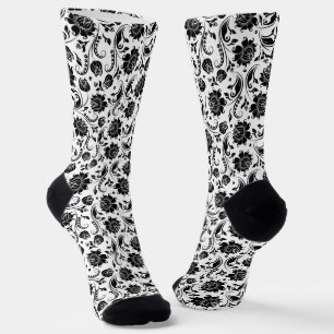 Chaussette Motif vintage à fleurs noir et blanc