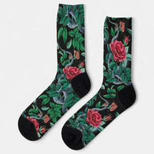Chaussette Motif vintage Red Rose & Snake