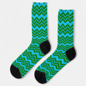 Chaussette Motif Zigzag Chevron Bleu Vert (Gauche)