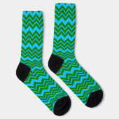 Chaussette Motif Zigzag Chevron Bleu Vert (Droite)