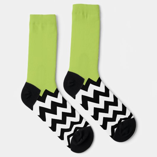 Chaussette Motif Zigzag noir et blanc, Chevron, Vert (Droite)