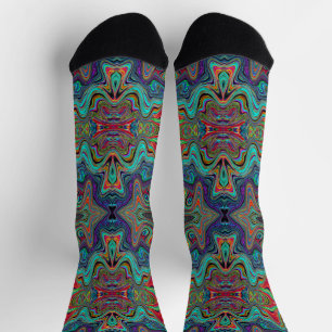 Chaussette Mousse de mer ondulée verte et rouge motif trippy
