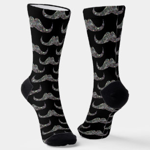 Chaussette Moustache à paillettes fausses argentées motif noi