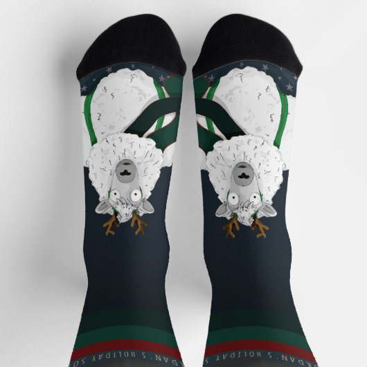 Chaussette Mouton Festif et Drôle “Fleece Navidad” Bleu Foncé (Haut)