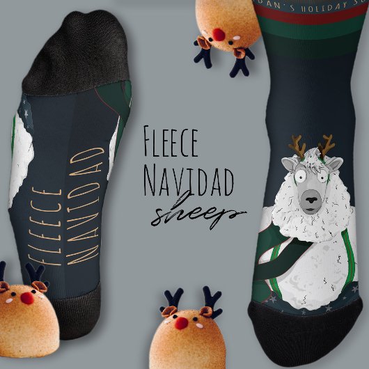 Chaussette Mouton Festif et Drôle “Fleece Navidad” Bleu Foncé