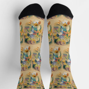 Chaussette Nature morte de Gauguin avec Chat Art Floral Vinta