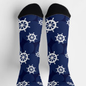 Chaussette Navires nautiques Roue Marine Motif bleu et blanc (Haut)