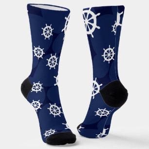 Chaussette Navires nautiques Roue Marine Motif bleu et blanc