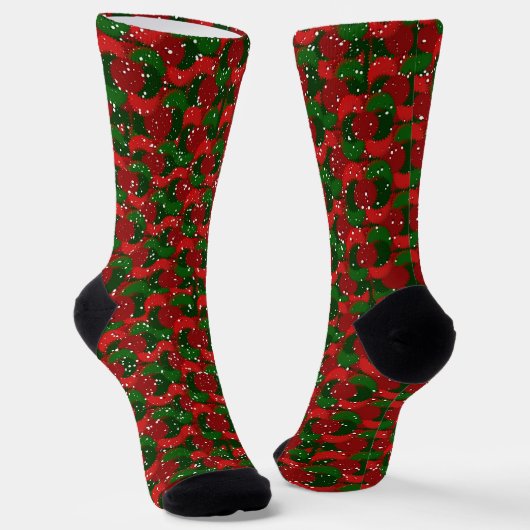 Chaussette Neige de Noël sur fond rouge et vert (Angulaire)