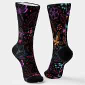 Chaussette Neon Floral Butterfly Crew Socks (Angulaire)