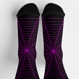 Chaussette Neon toile d'araignée rose Halloween motif noir