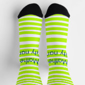 Chaussette néon vert jaune rétro rayures ajouter nom ville (Haut)