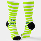 Chaussette néon vert jaune rétro rayures ajouter nom ville (Angulaire)