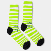 Chaussette néon vert jaune rétro rayures ajouter nom ville (Droite)