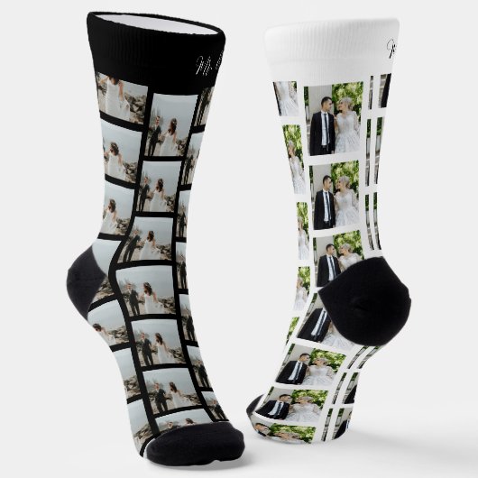 Chaussette Newlyweds 2 photos mariages Mr et Mrs unique (Angulaire)