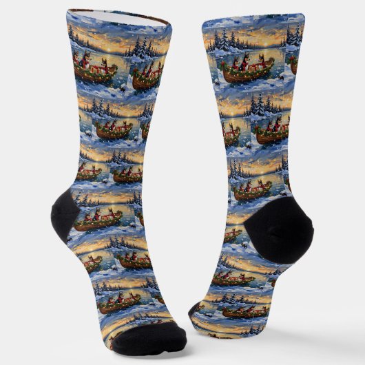 Chaussette Noël Bateau Basenji Fêtes (Angulaire)