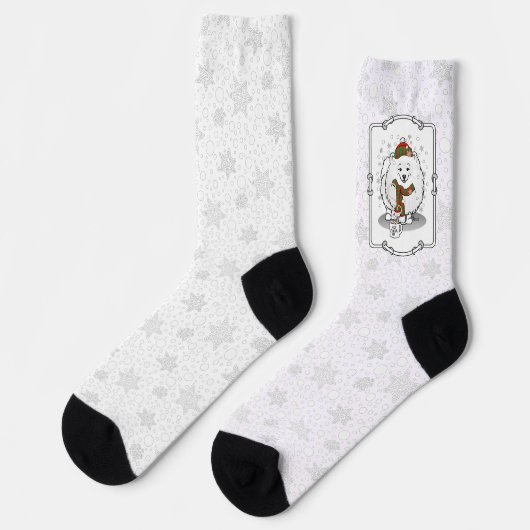 Chaussette Noël d'hiver Poméranie (blanc) Chien mignonne neig (Gauche)