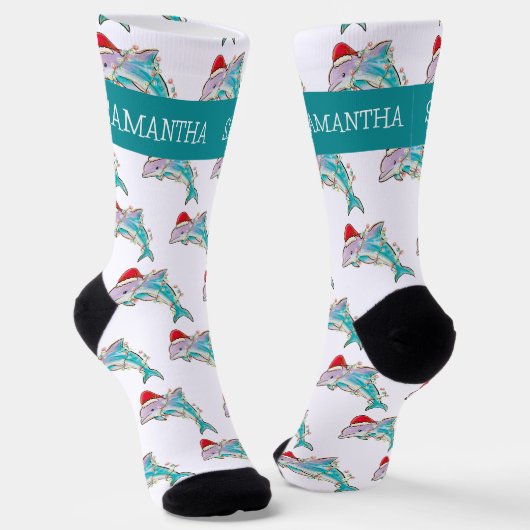 Chaussette Noël Dolphin Mer Océan Nom personnalisé (Angulaire)