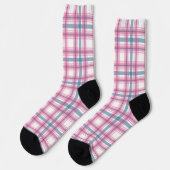 Chaussette Noël Fun Rose Et Tartan Bleu (Gauche)