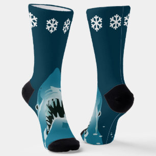Chaussette Noël Grand requin blanc Bleu Flocon de neige