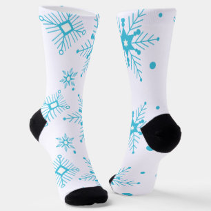 Chaussette Noël Hiver Bleu Caprices Flocons de Neige Motif