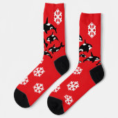 Chaussette Noël Orca Killer Whales et Snowflakes Rouge (Gauche)