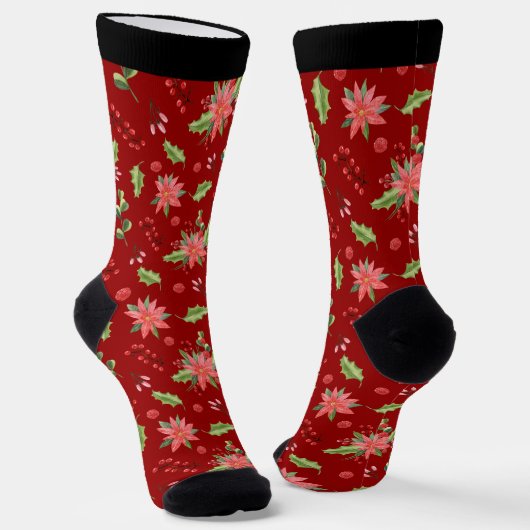 Chaussette Noel poinsettia et saint motif (Angulaire)