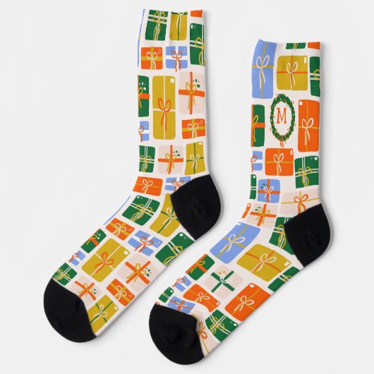 Chaussette Noël présente le Motif avec Monogramme (Gauche)