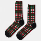 Chaussette Noël rouge blanc et vert madras plaid motif (Gauche)