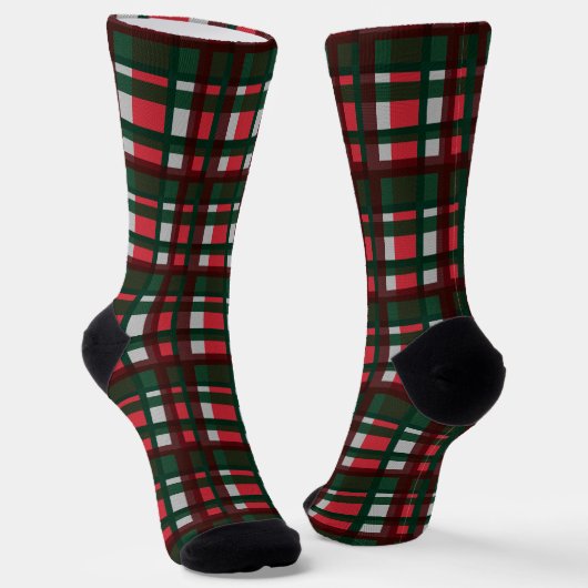 Chaussette Noël rouge blanc et vert madras plaid motif (Angulaire)