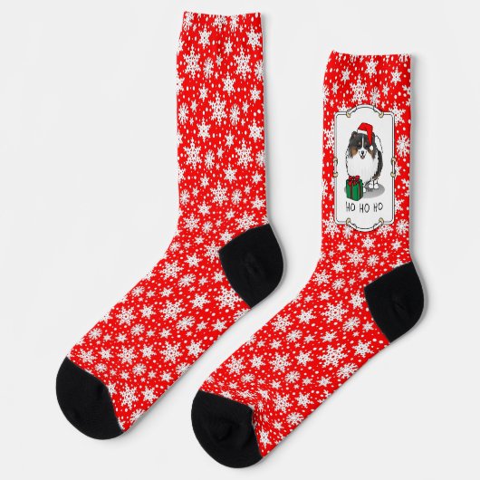 Chaussette Noël Santa Hat Pomeranian (tri-couleur) mignonne (Gauche)