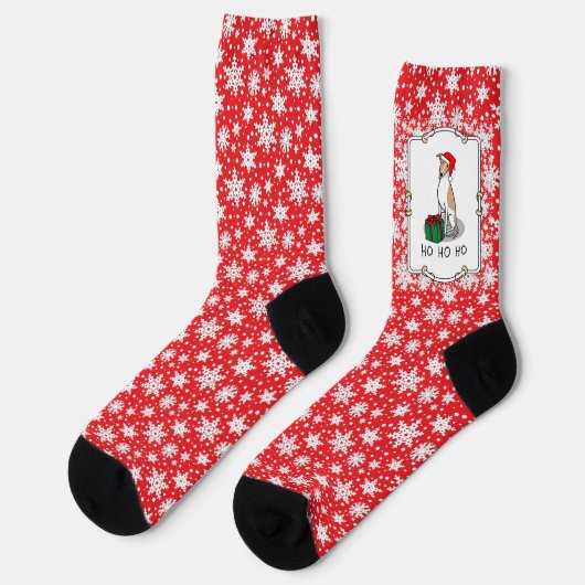Chaussette Noël Santa Hat Whippet Chien Faune et blanc mignet (Gauche)