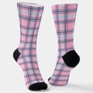 Chaussette Noël Tartan Bleu Et Rose