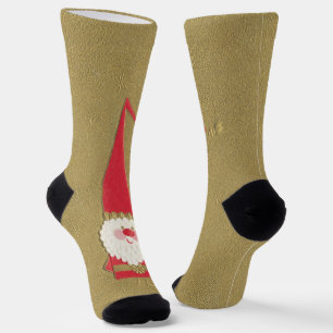 Chaussette Noël vintage, Gnome Père Noël mignon sur fond doré