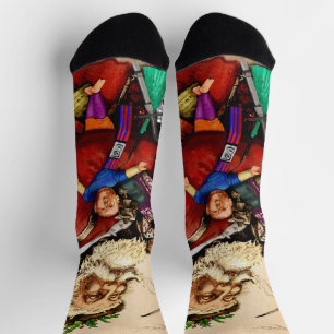 Chaussette Noël vintage, jouets en pipe de Père Noël victorie