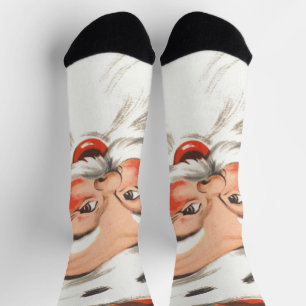 Chaussette Noël vintage, joyeux Père Noël avec sourire