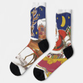 Chaussette Noël vintage, joyeux Père Noël avec traîneau (Gauche)