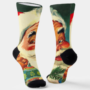 Chaussette Noël vintage, joyeux Père Noël rétro des années 50