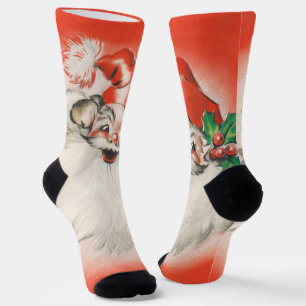 Chaussette Noël vintage, joyeux Père Noël rétro des années 50