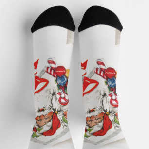 Chaussette Noël vintage, Père Noël avec Canneberges
