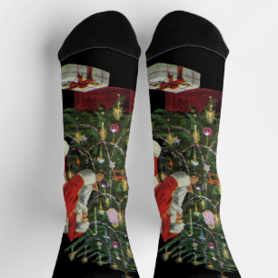 Chaussette Noël vintage, Père Noël avec des cadeaux