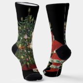 Chaussette Noël vintage, Père Noël avec des cadeaux (Angulaire)